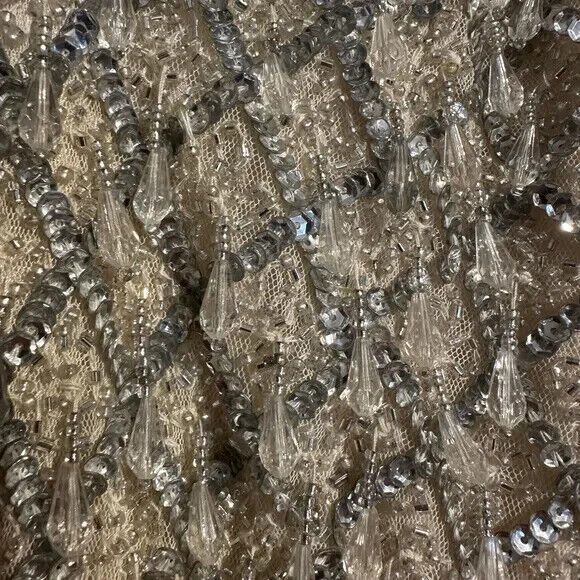 MAC DUGGAL SEQUIN CRYSTAL FRINGED HALTER STRAP GOWN NUDE SILVER SZ‎ 0 5678 RARE - Picture 7 of 10